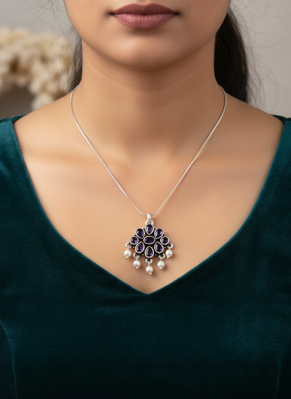 Emerald Bloom Silver Pendant Necklace