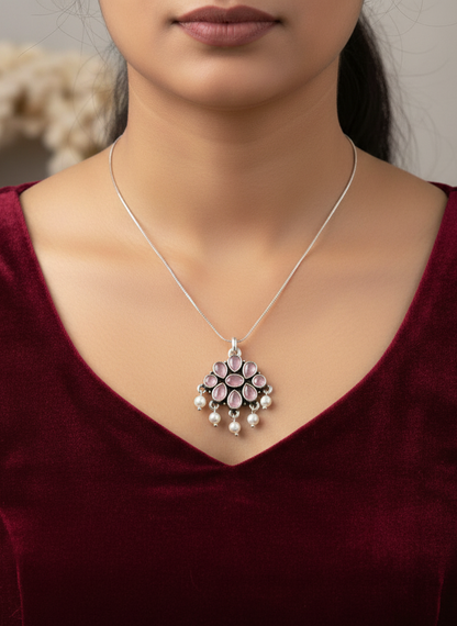 Emerald Bloom Silver Pendant Necklace