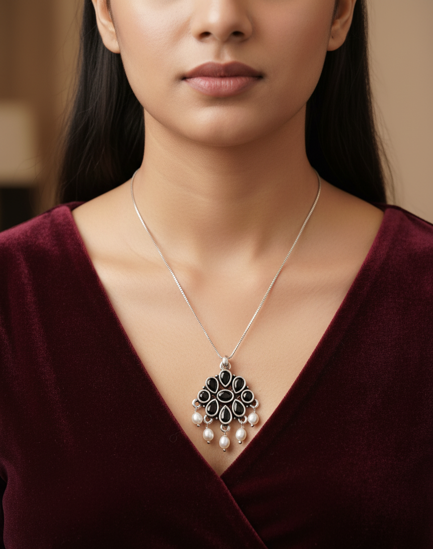 Emerald Bloom Silver Pendant Necklace