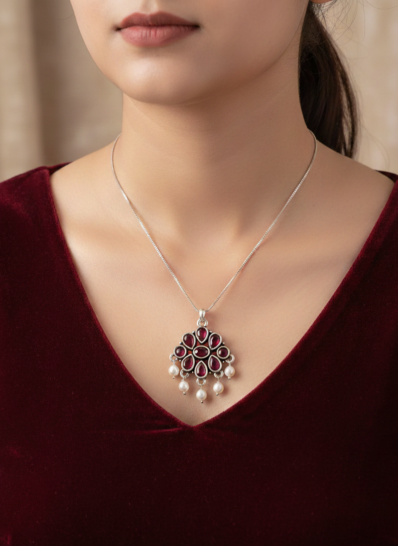 Emerald Bloom Silver Pendant Necklace