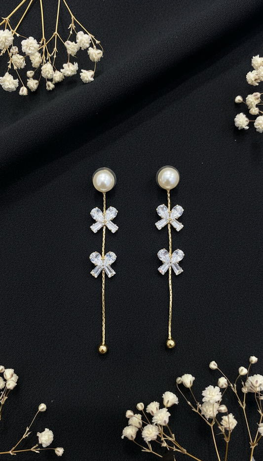 Pearl & Crystal Bow Drop Earrings