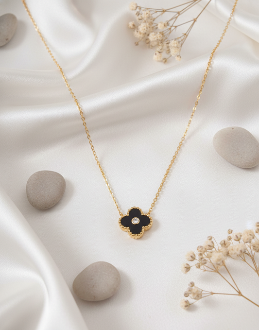 The "Midnight Clover" Onyx & Diamond Gold Necklace