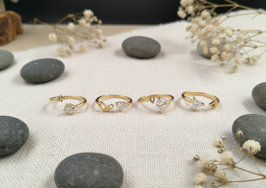 Enchanted Bloom Sparkle Gold Ring Set (Pack of 4)