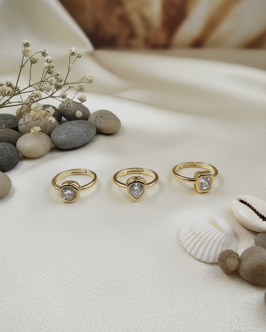 Classic Solitaire Gold Ring Trio (Pack of 3)