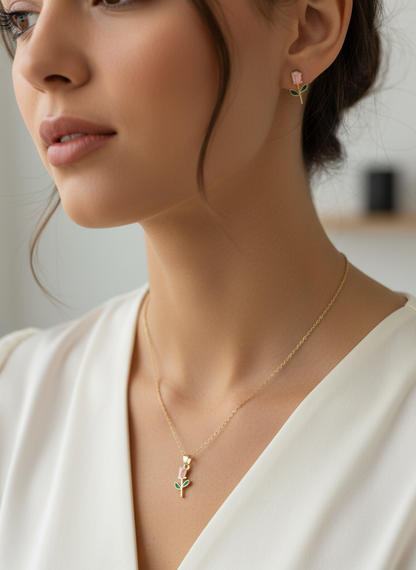 Rose Bloom Necklace & Earring Set