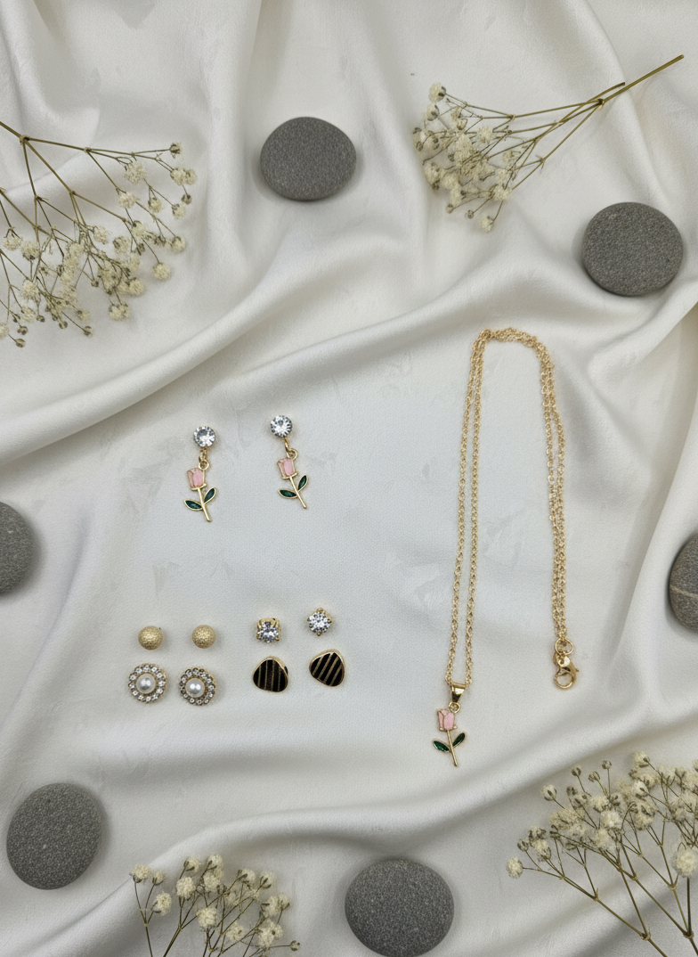Rose Bloom Necklace & Earring Set