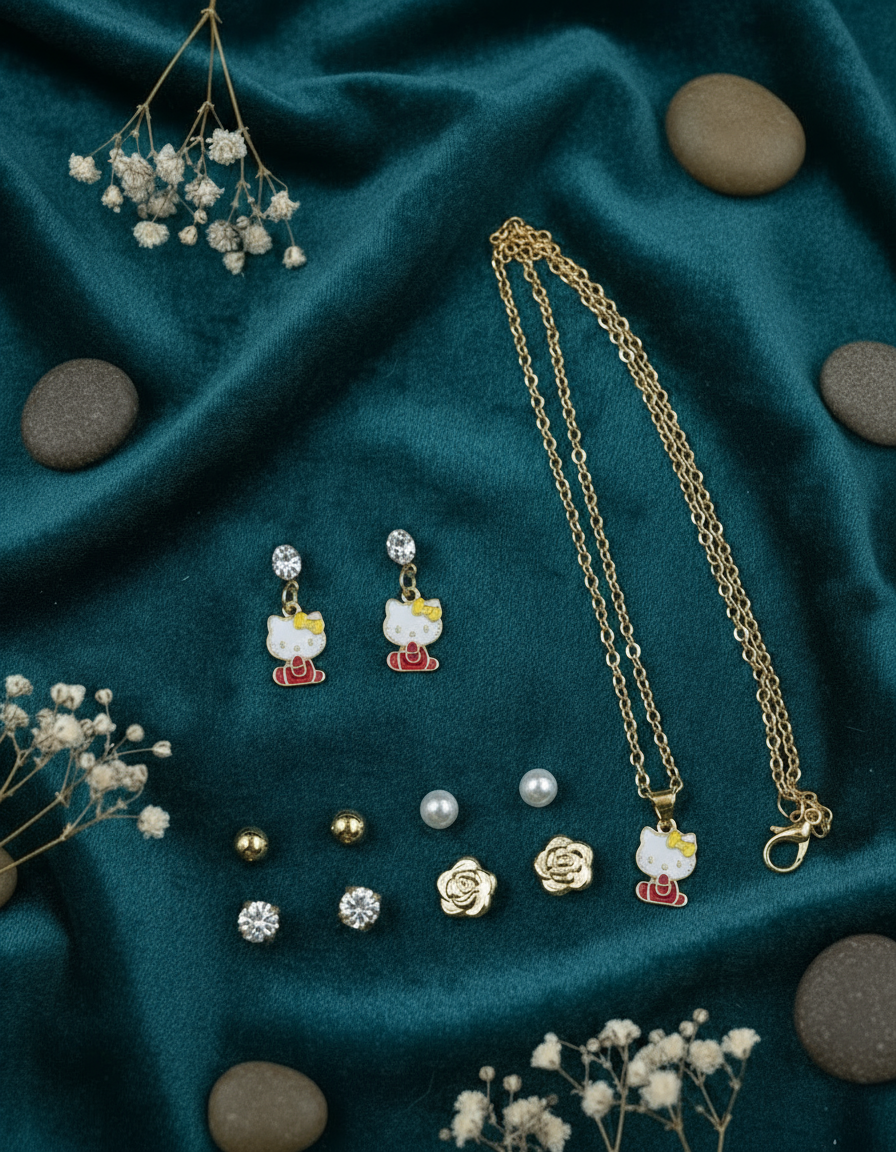 Hello Kitty Charm Necklace & Earring Set