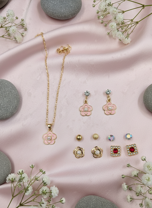 Petal Pearl Necklace & Earring Set