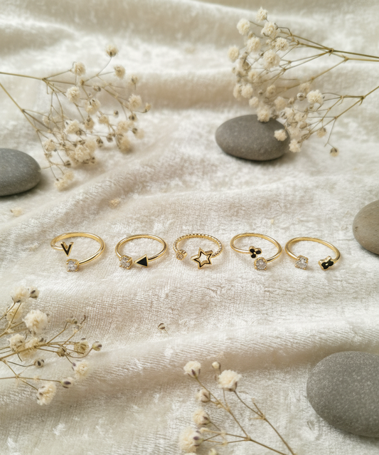 Dainty Charm Adjustable Ring Set (Pack Of 5)