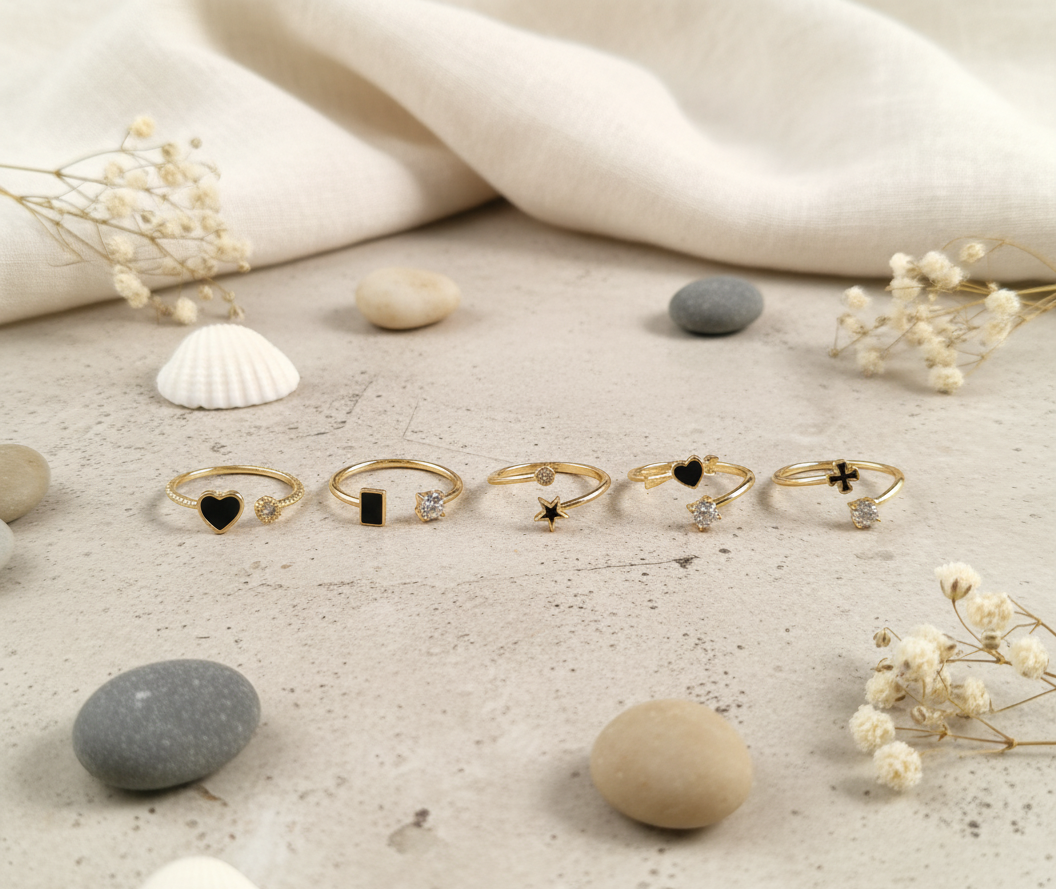 Elegant Minimalist Charm Ring Set (Pack of 5)