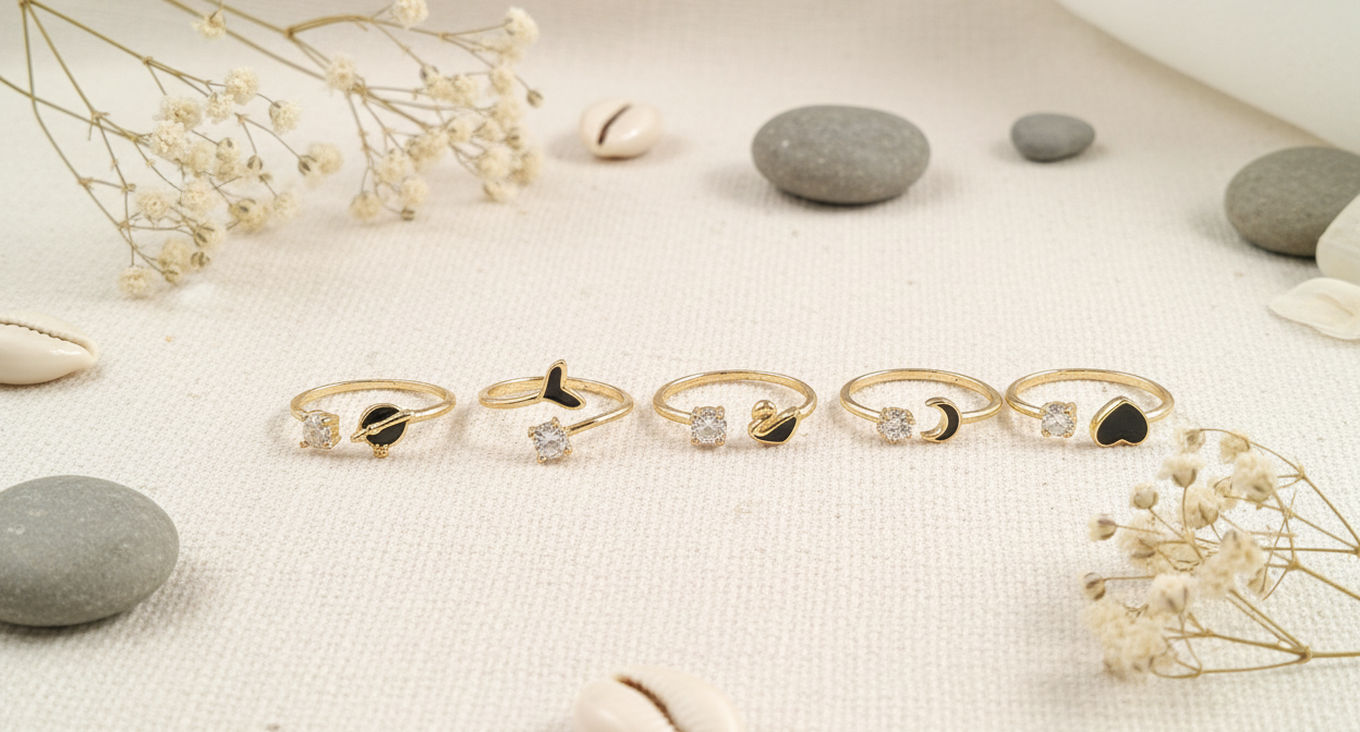 Whimsical Nature Adjustable Ring Set (Pack of 5)