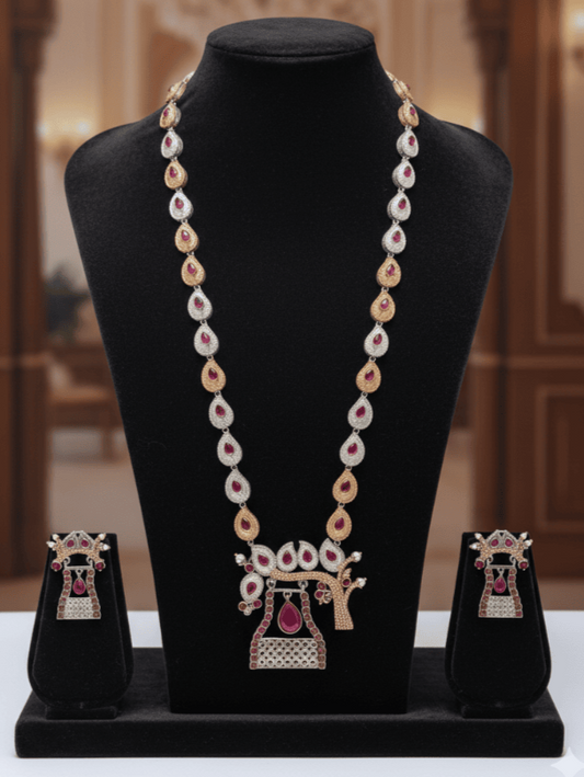 Enchanted Garden Ruby & Diamond Pendant Set with Swing Motif and Teardrop Chain