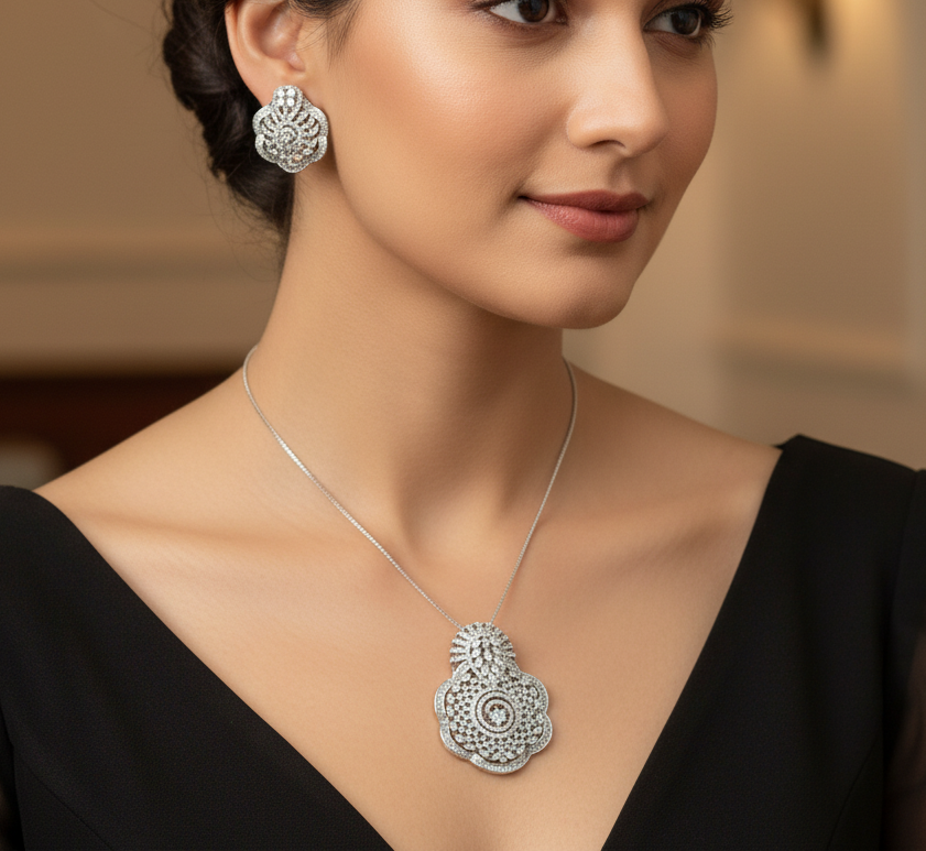 Radiant Blossom Diamond Necklace & Earrings