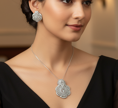 Radiant Blossom Diamond Necklace & Earrings
