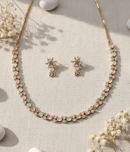 Mint Green & Silver American Diamond Set