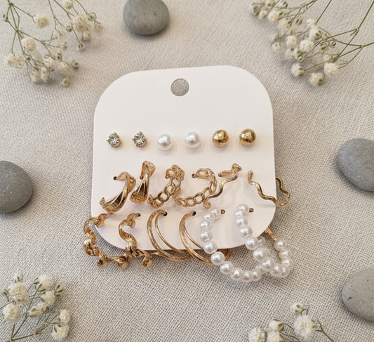 Pack of 9 Golden & Silver Earrings