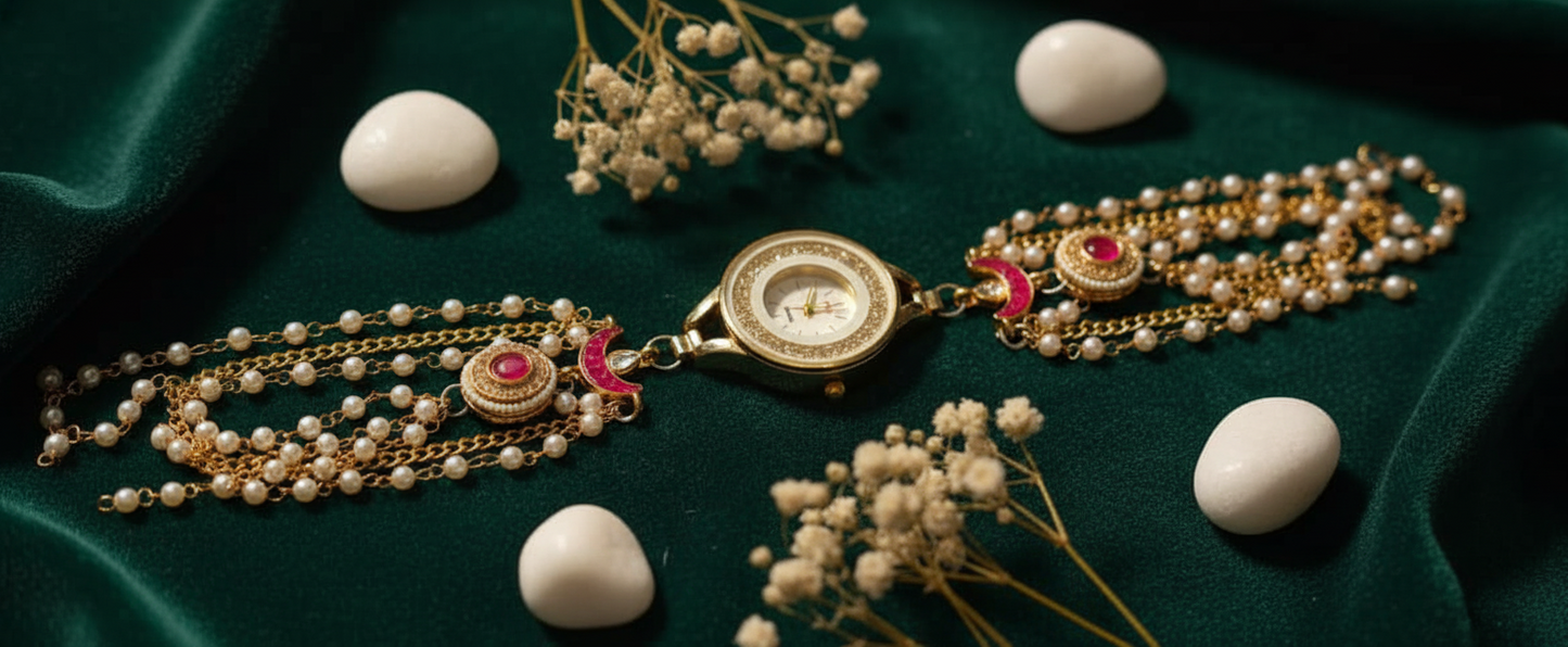 Emerald & Pearl Grandeur Watch Bracelet
