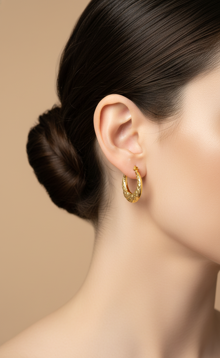 Ornate Gold Textured Hoop Earrings