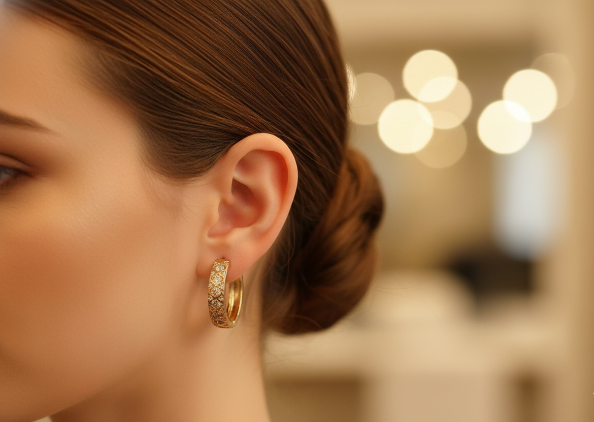 Glimmering Diamond-Pattern Gold-Plated Huggie Hoops