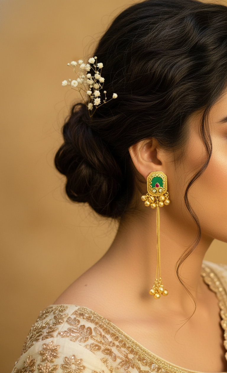 Square Enamel Dangle Earrings with Ghungroo Bells