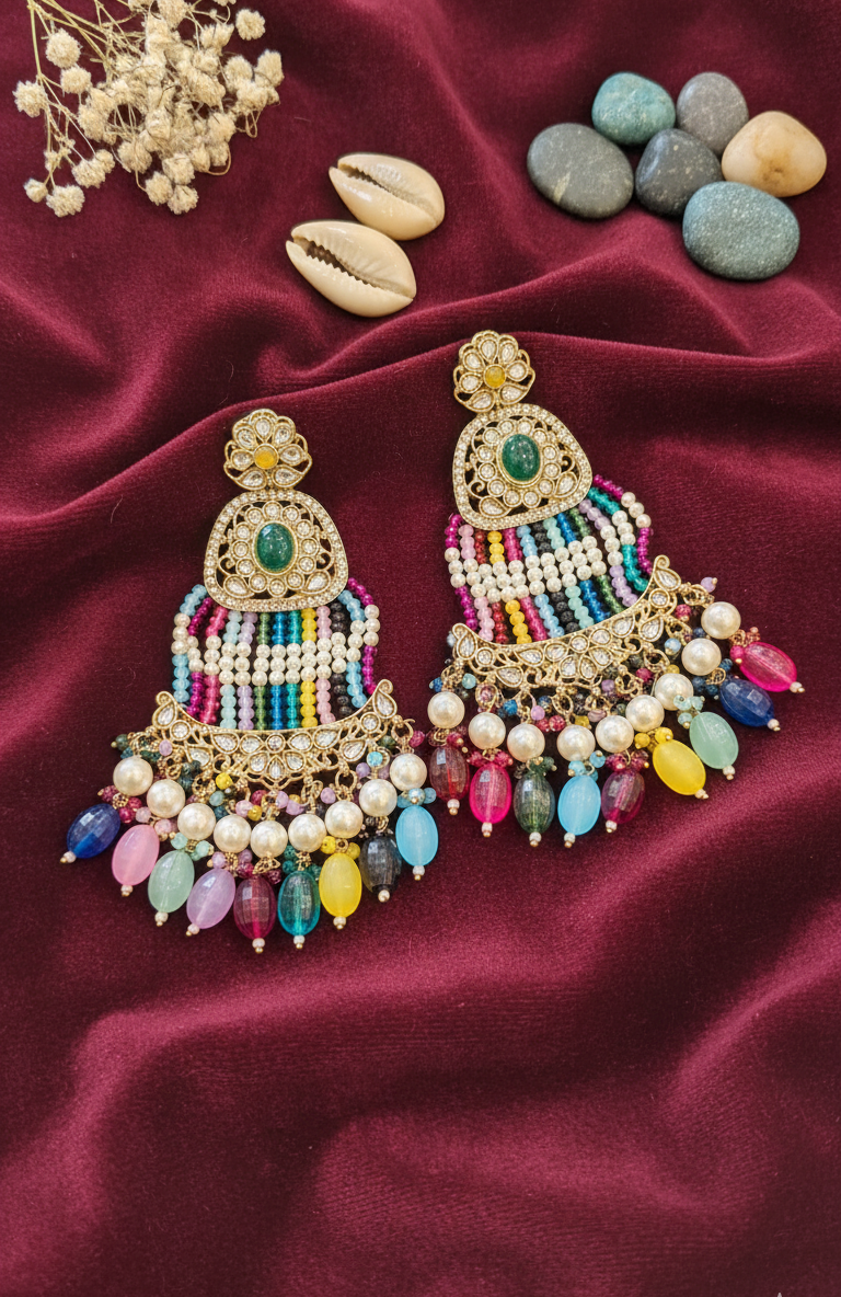 Vibrant Tassel &  Kundan Drop Earrings