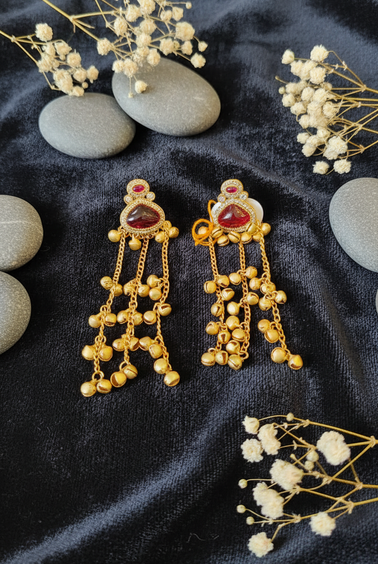 Teardrop Jhumki Tassel Earrings