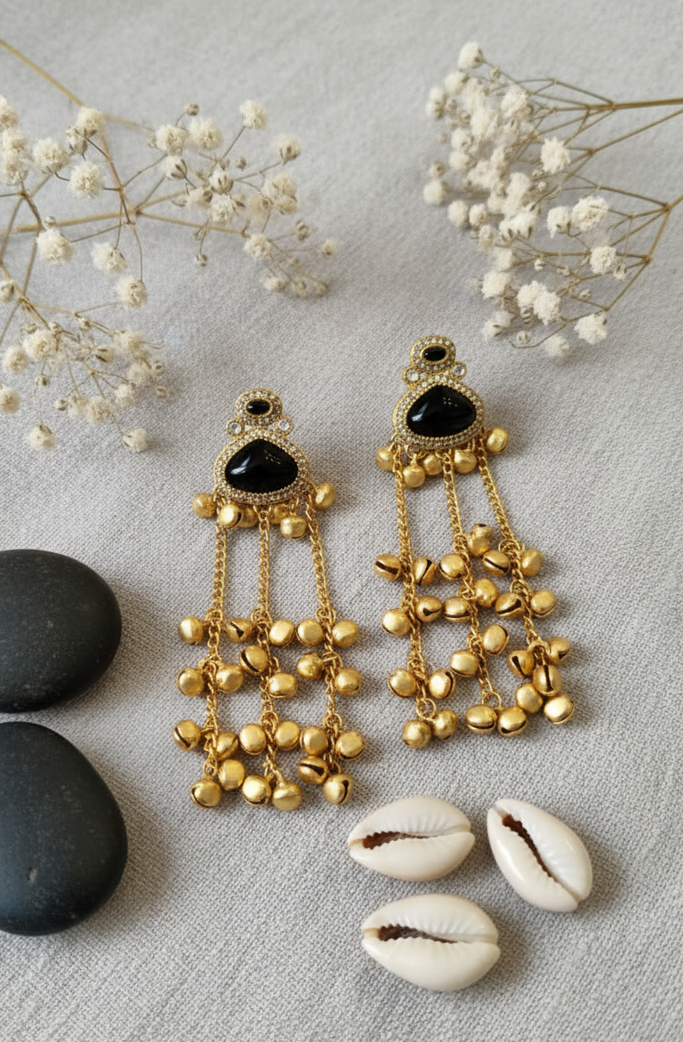 Teardrop Jhumki Tassel Earrings