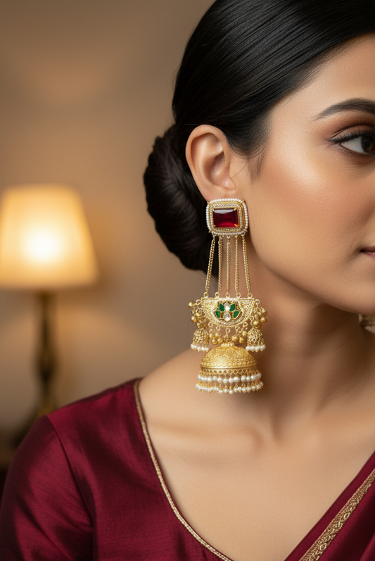 "Emerald Bloom" Kundan Jhumka Earrings