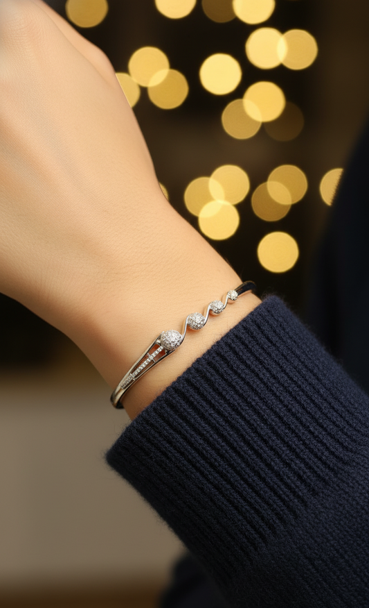 Modern  Beaded and Pave Bangle