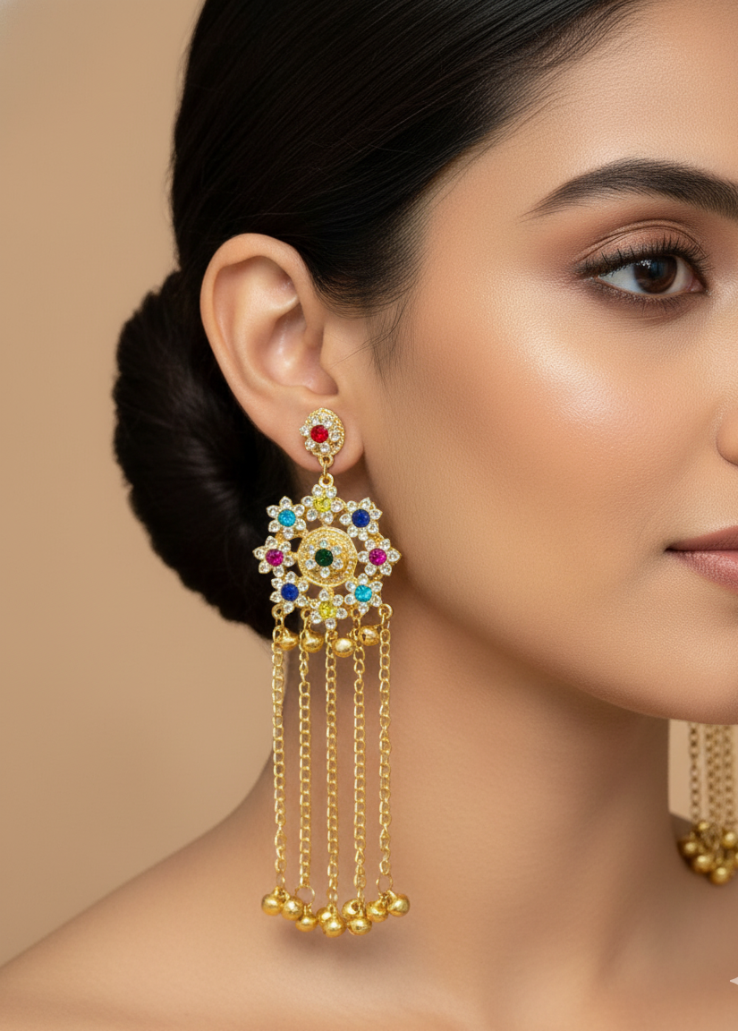 Gold-Plated Kashmiri Multi-Stone Earrings