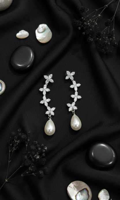 Dainty Pearl & Crystal Drop Earrings