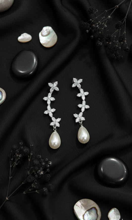 Dainty Pearl & Crystal Drop Earrings