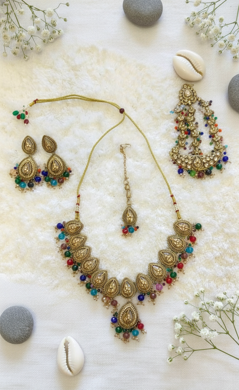 Multi-Color Kundan Teardrop Choker Set