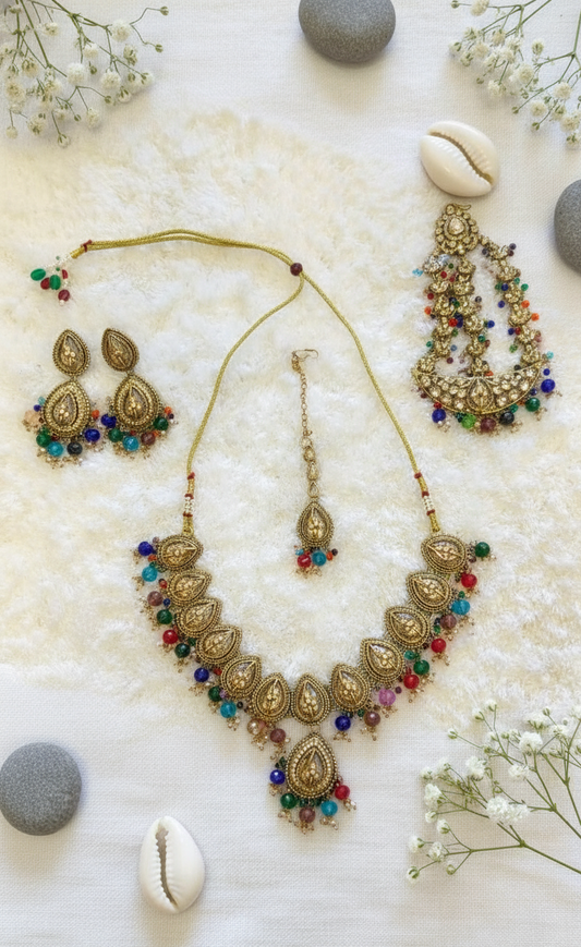 Multi-Color Kundan Teardrop Choker Set