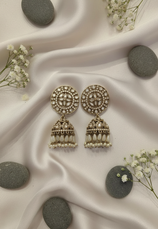 Pearl Cluster Kundan Jhumka Earrings