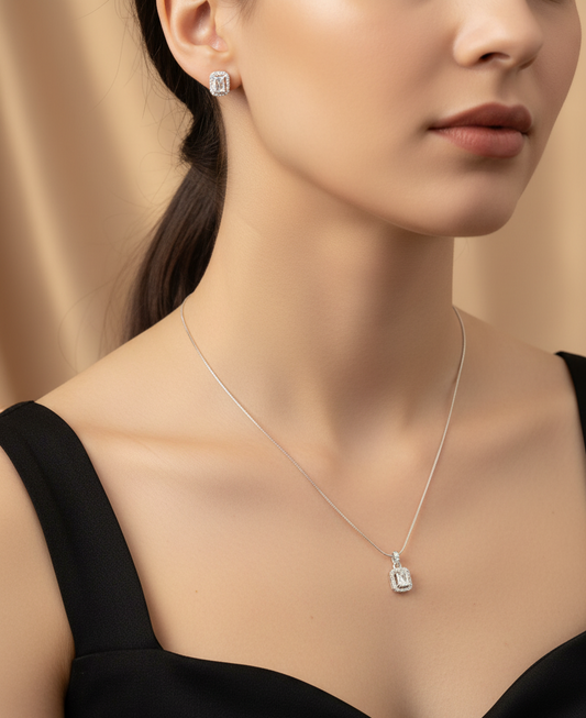 Chic Square Stone Pendant Set