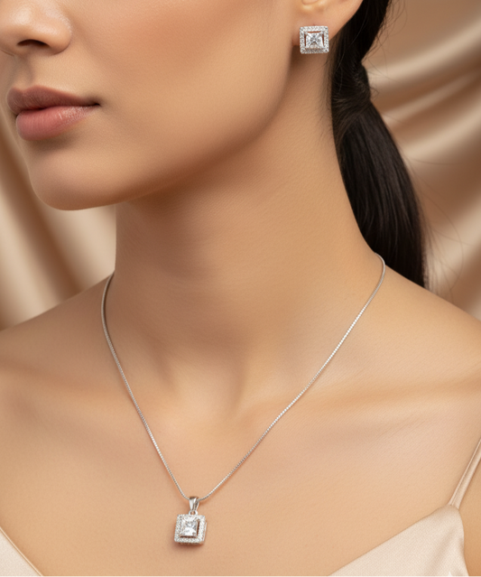 Sparkling Square Pendant Set