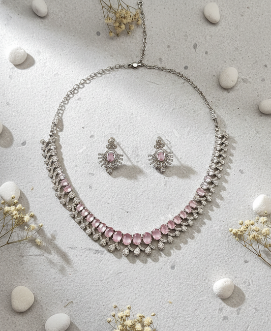 Rose Quartz Radiance AD Stone Necklace