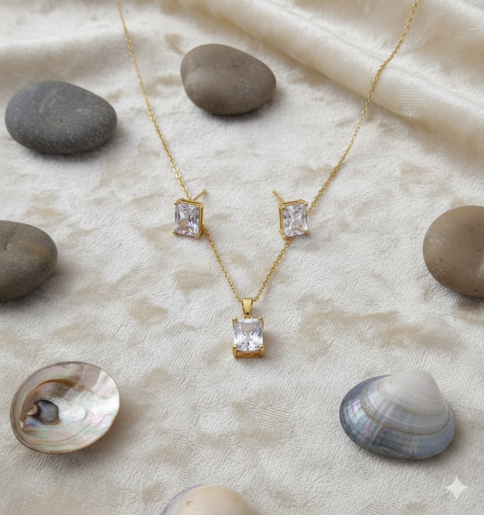 "Midnight Onyx" Emerald-Cut Gold Set