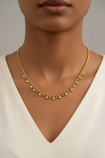 Dazzling Drops Gold Tone Charm Necklace
