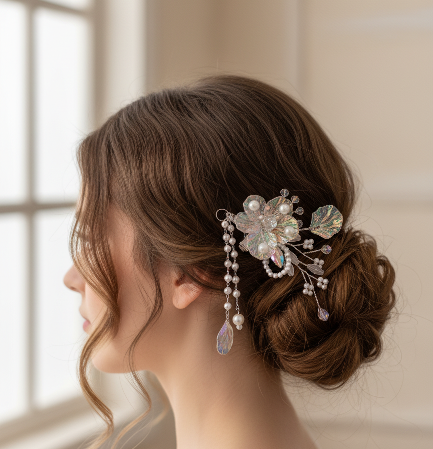 "Enchanted Garden" Iridescent Floral Hair Clip