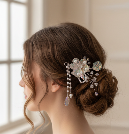 "Enchanted Garden" Iridescent Floral Hair Clip