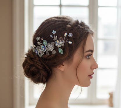 "Crystal Dewdrop Vine" Iridescent Hair Piece