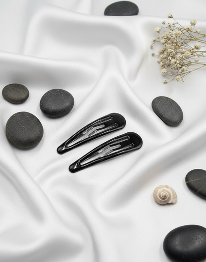 Sleek Black Snap Hair Clips (Pair)