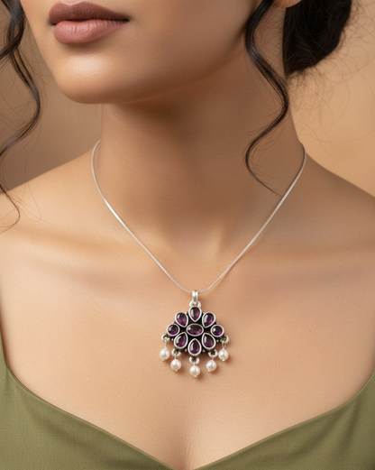 Emerald Bloom Silver Pendant Necklace