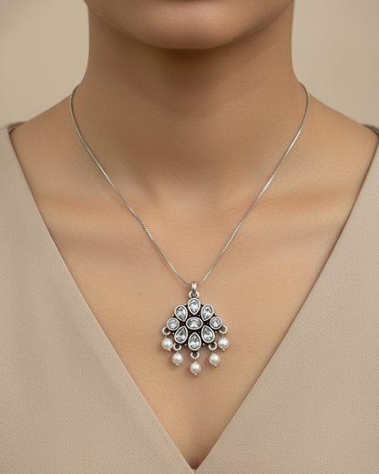 Emerald Bloom Silver Pendant Necklace