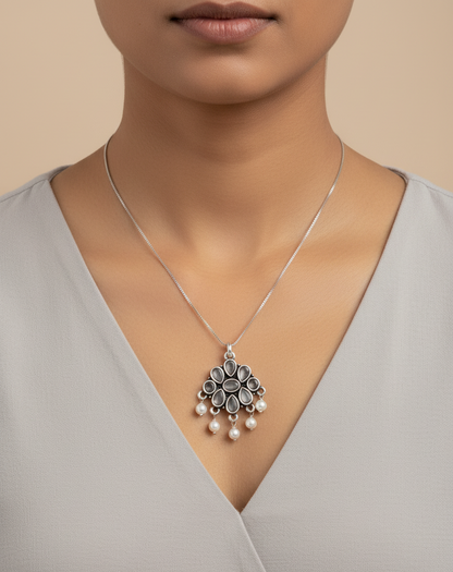 Emerald Bloom Silver Pendant Necklace