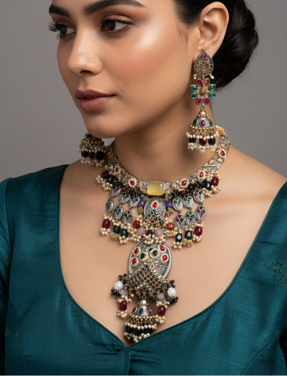 Emerald Grandeur Kundan & Pearl Statement Set