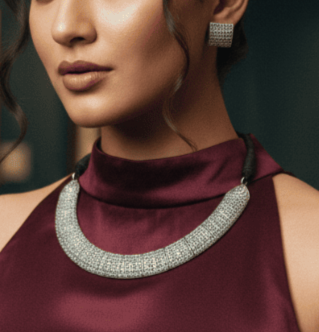 German Silver Antique Filigree Choker  Set with Earrings