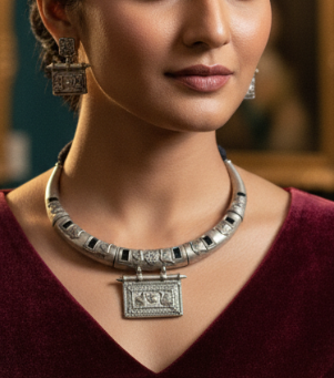 German Silver Antique Necklace Set – "Heritage Grace"